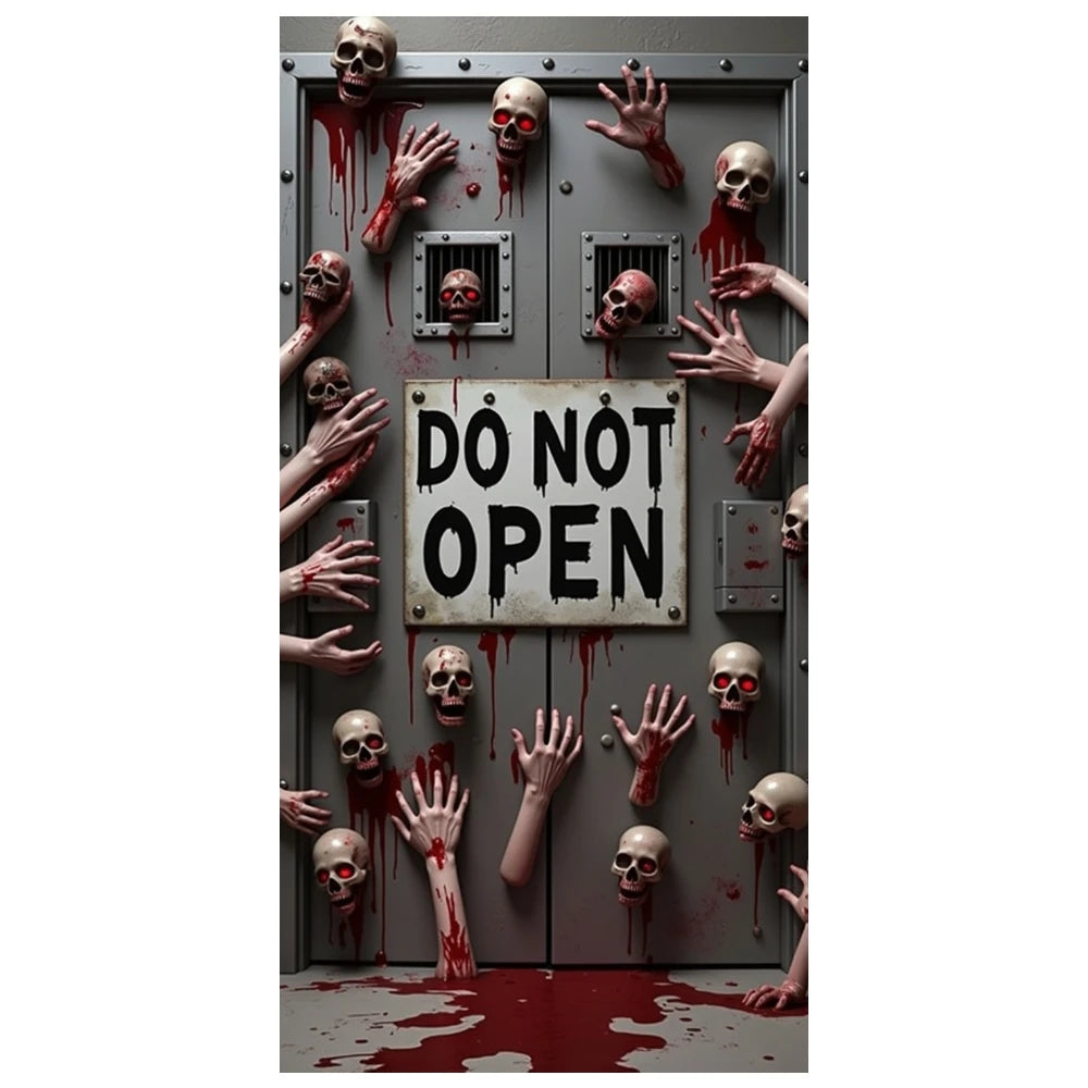 Halloween Door Cover Banner ,DO NOT OPEN Sign Scary Theme Decor for Halloween Horror Party Spooky Witch and Zombie Theme Wall D