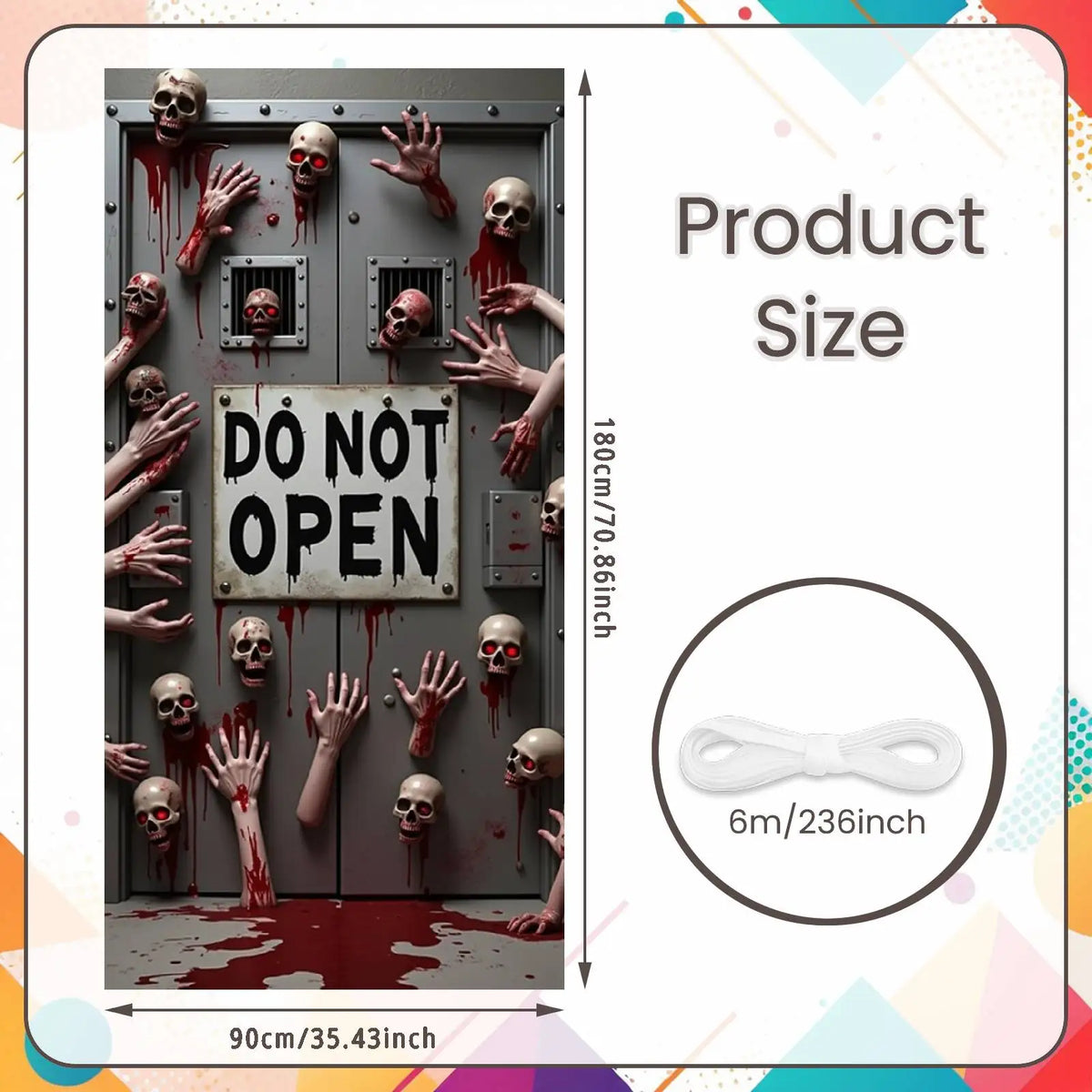 Halloween Door Cover Banner ,DO NOT OPEN Sign Scary Theme Decor for Halloween Horror Party Spooky Witch and Zombie Theme Wall D