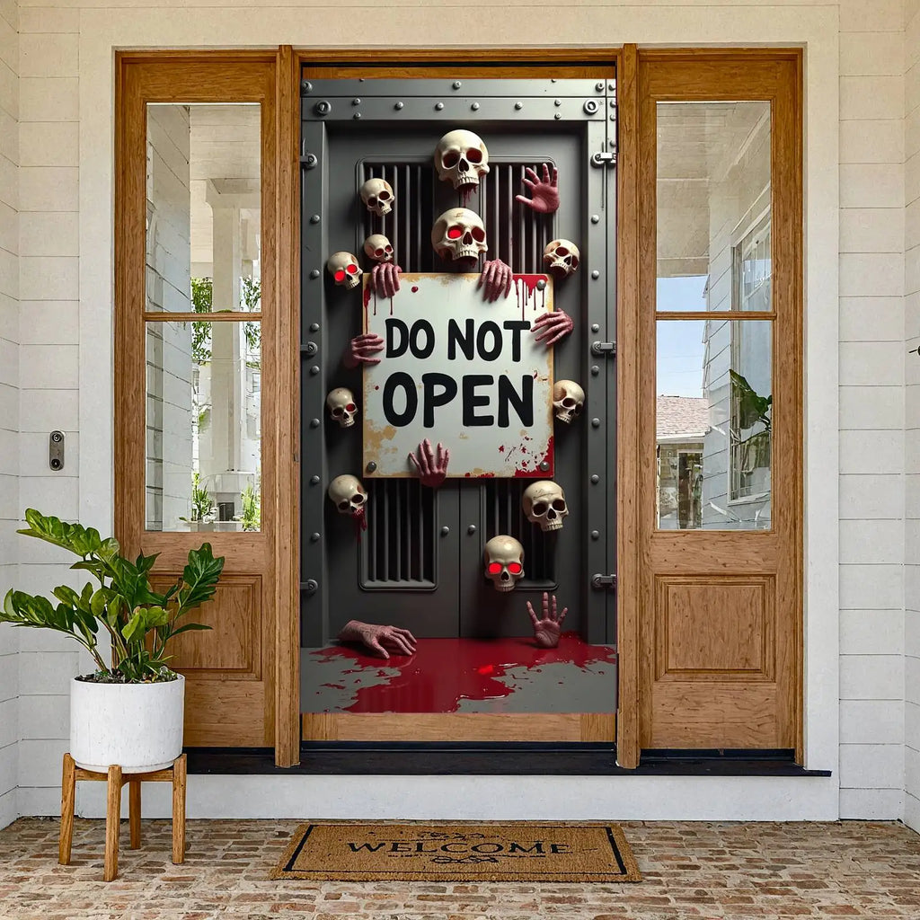 Halloween Door Cover Banner ,DO NOT OPEN Sign Scary Theme Decor for Halloween Horror Party Spooky Witch and Zombie Theme Wall D