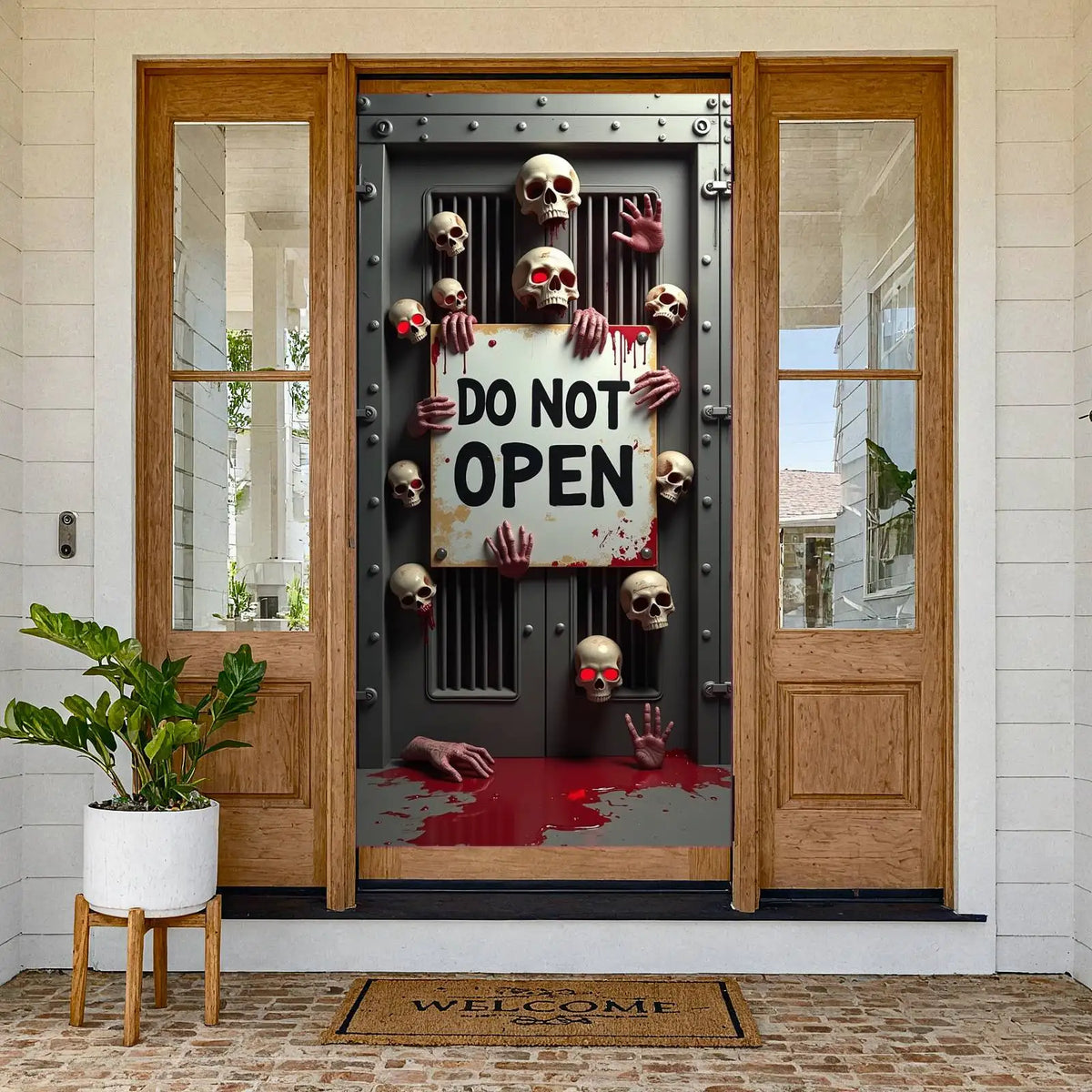 Halloween Door Cover Banner ,DO NOT OPEN Sign Scary Theme Decor for Halloween Horror Party Spooky Witch and Zombie Theme Wall D