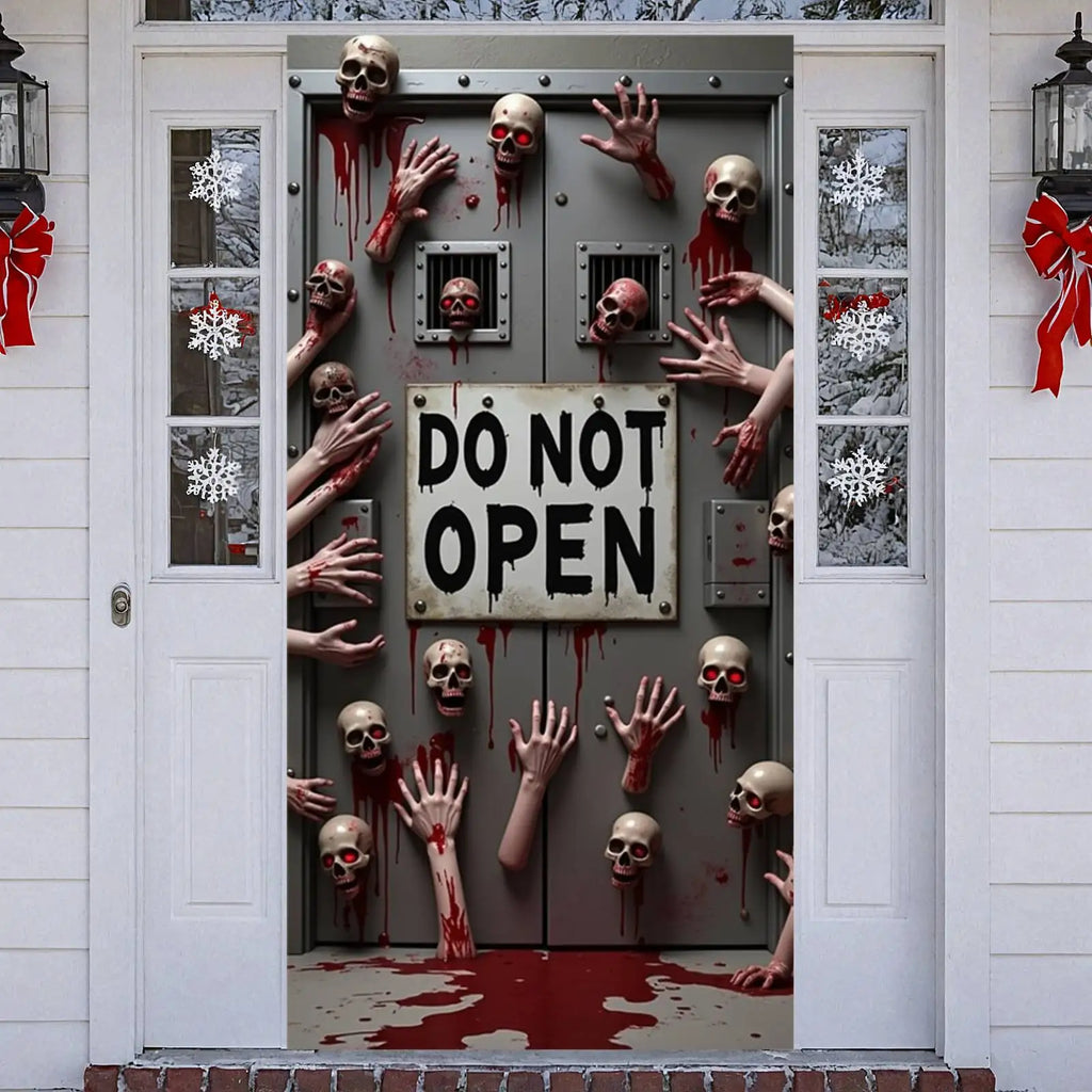 Halloween Door Cover Banner ,DO NOT OPEN Sign Scary Theme Decor for Halloween Horror Party Spooky Witch and Zombie Theme Wall D