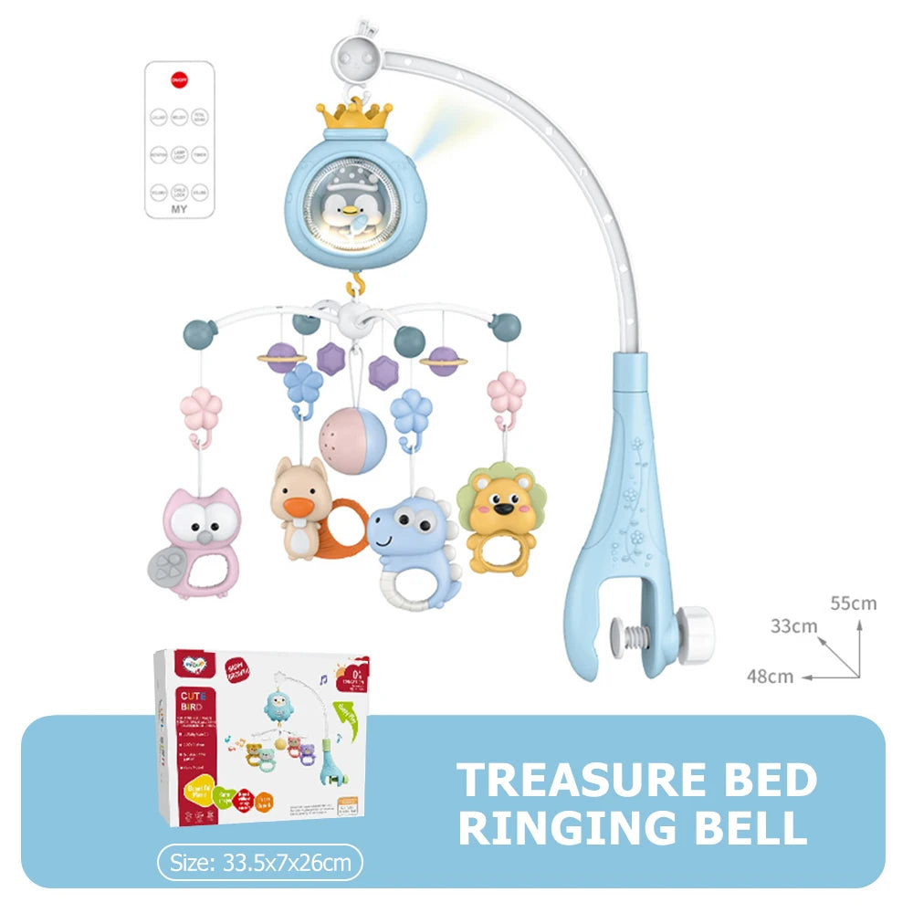 Baby Crib Mobile with Projector and Night Light, Remote Control Musical Rotating Toy with Soothing Lullabies for Newborns