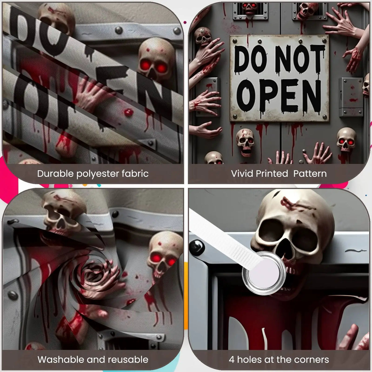 Halloween Door Cover Banner ,DO NOT OPEN Sign Scary Theme Decor for Halloween Horror Party Spooky Witch and Zombie Theme Wall D
