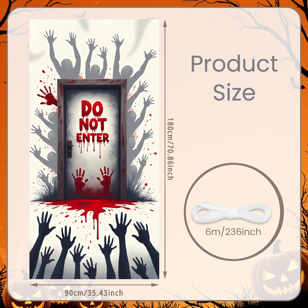 Halloween Door Cover Banner ,DO NOT OPEN Sign Scary Theme Decor for Halloween Horror Party Spooky Witch and Zombie Theme Wall D