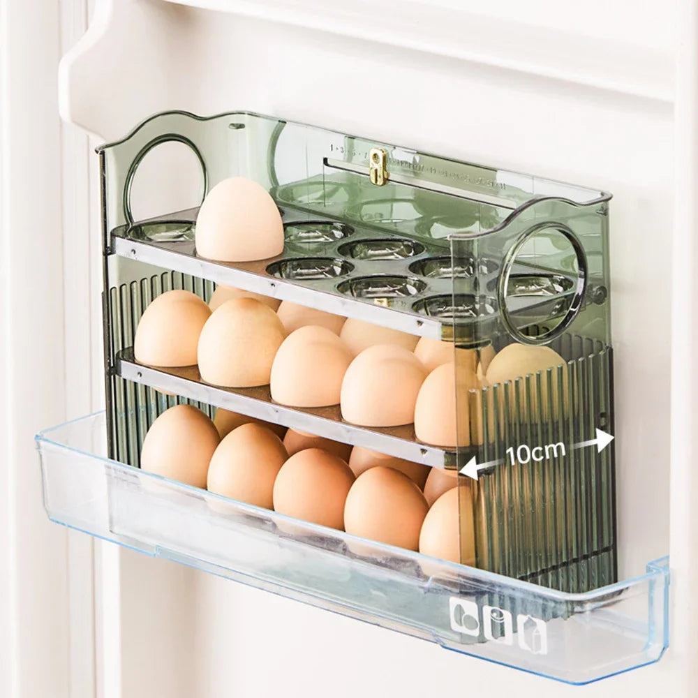 Kitchen Large Capacity Egg Fridge Storage Box - Portable Multi-Layer Egg Tray Organizer, Auto Opening/Closing Egg Holder
