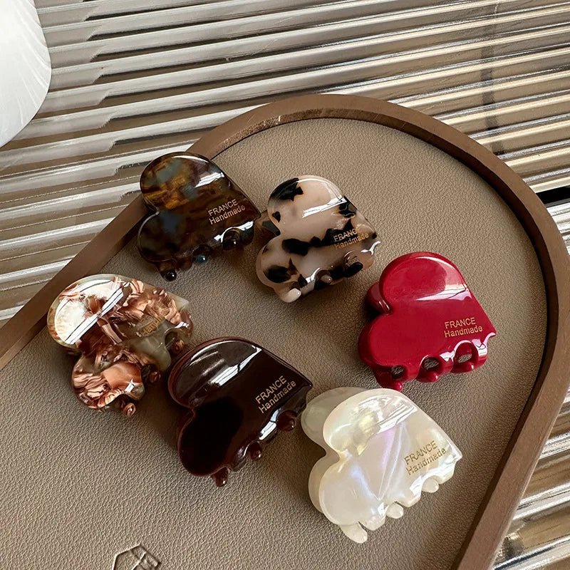 Colorful Small Heart-Shaped Hair Clip 3.5Cm Small Hairclaw Acetate Hair Crabs Girls Delicate Hairclips Women Hair Accessories