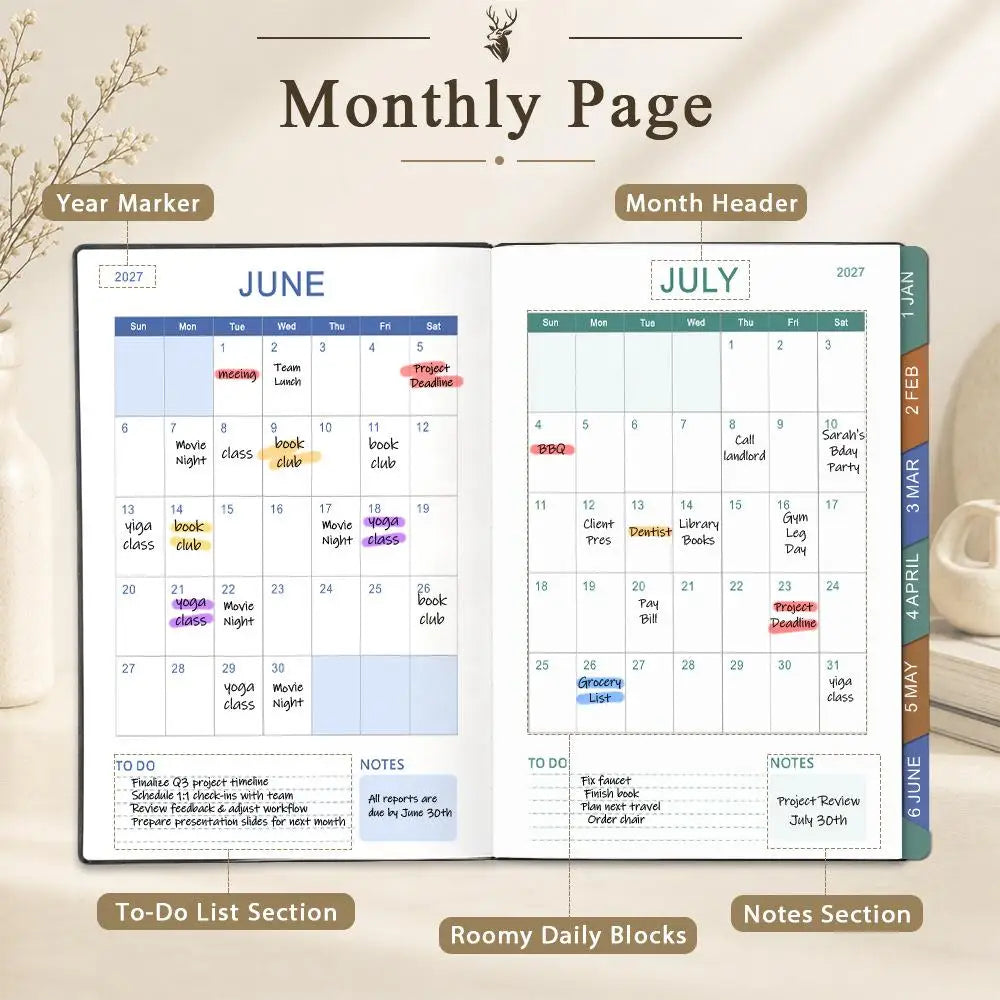 2027 Planner Agenda Planner Weekly Monthly Planner 160 Pages, Daily Time Log Notebook Time Management Self Discipline Journal