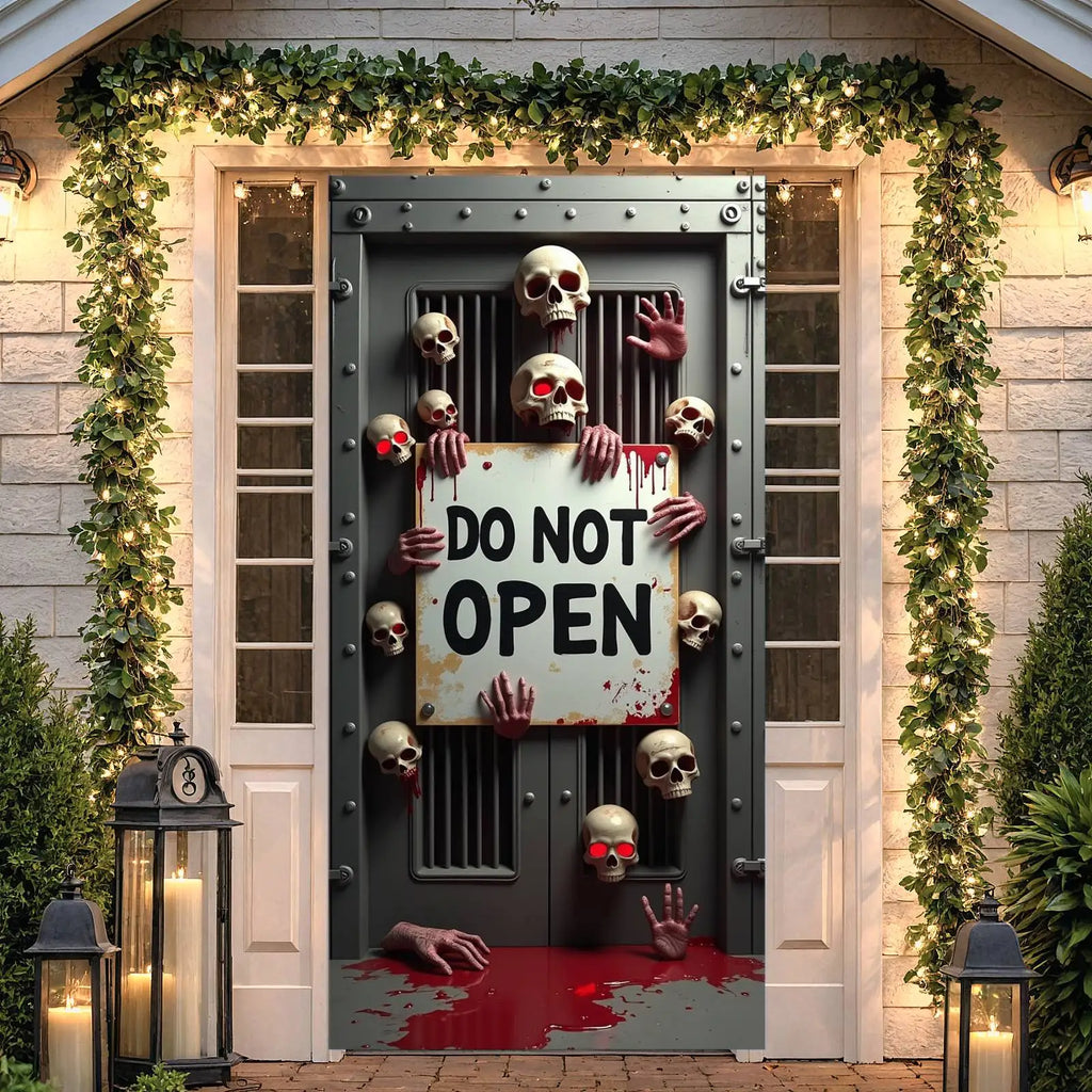 Halloween Door Cover Banner ,DO NOT OPEN Sign Scary Theme Decor for Halloween Horror Party Spooky Witch and Zombie Theme Wall D