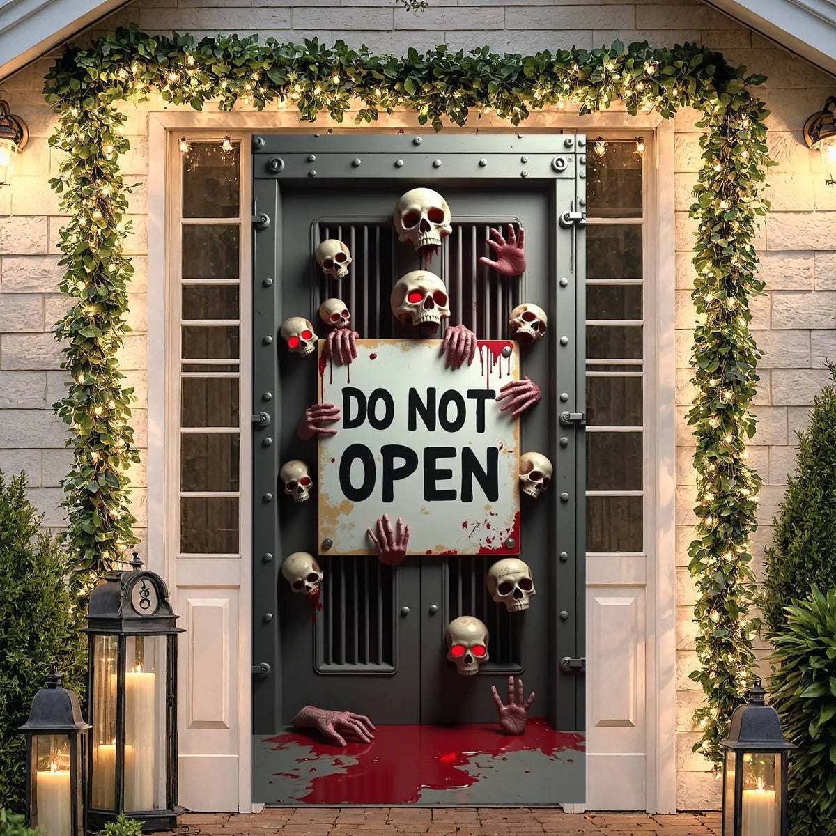 Halloween Door Cover Banner ,DO NOT OPEN Sign Scary Theme Decor for Halloween Horror Party Spooky Witch and Zombie Theme Wall D