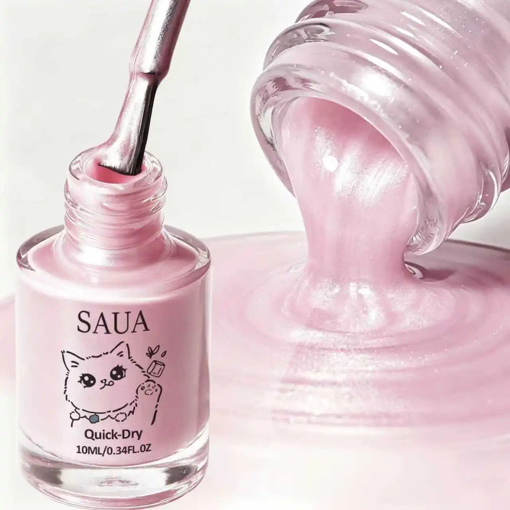 Pink Pearlescent Nail Polish; Quick-Drying, No Lamp Required, Long-Lasting Formula; Adds a Pearly Sheen and Brightens the Nail S