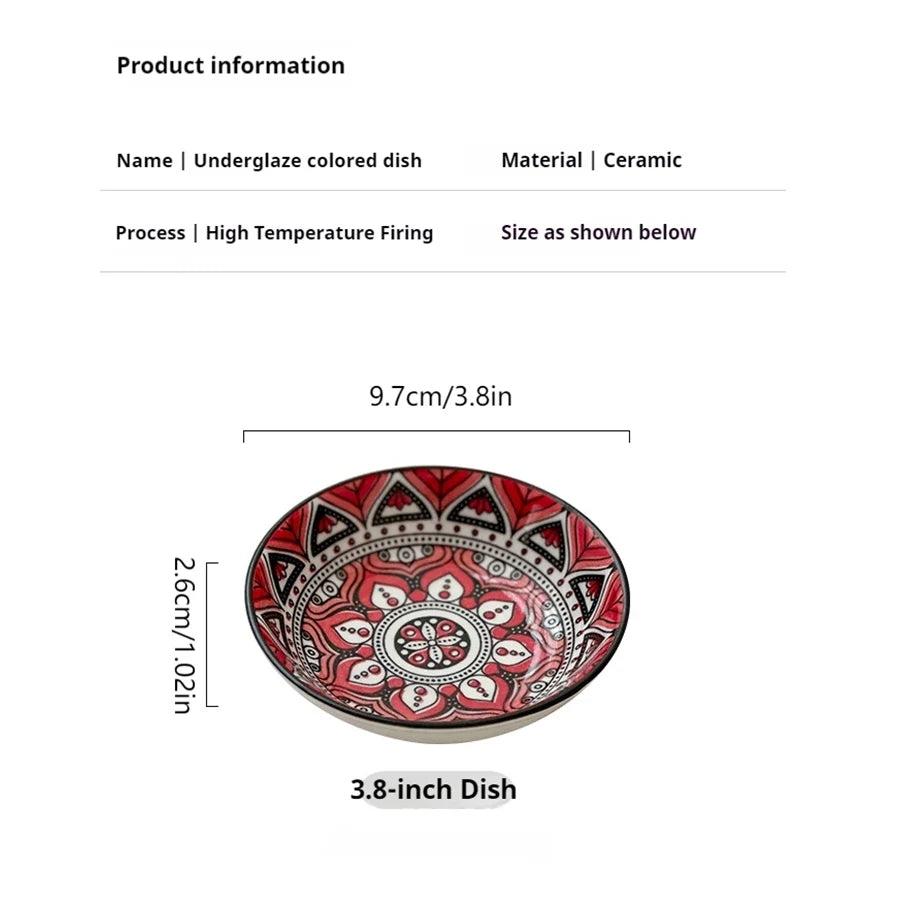 6/10 Pieces of Ceramic Condiment Dishes, Bohemian Plates, Sauce Dishes, Household Soy Sauce Vinegar Spice Dishes, Suitable for Home Kitchens, Restaurants, Sushi Bars, Parties, Hot Pot, Picnics, Camping, Barbecues, Cold