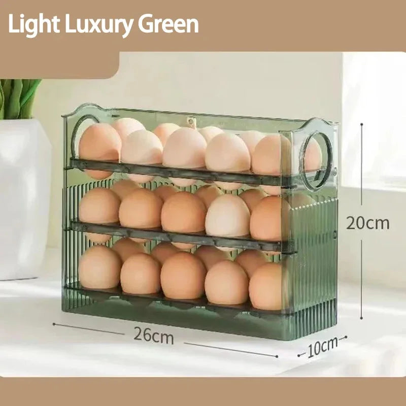 Kitchen Large Capacity Egg Fridge Storage Box - Portable Multi-Layer Egg Tray Organizer, Auto Opening/Closing Egg Holder