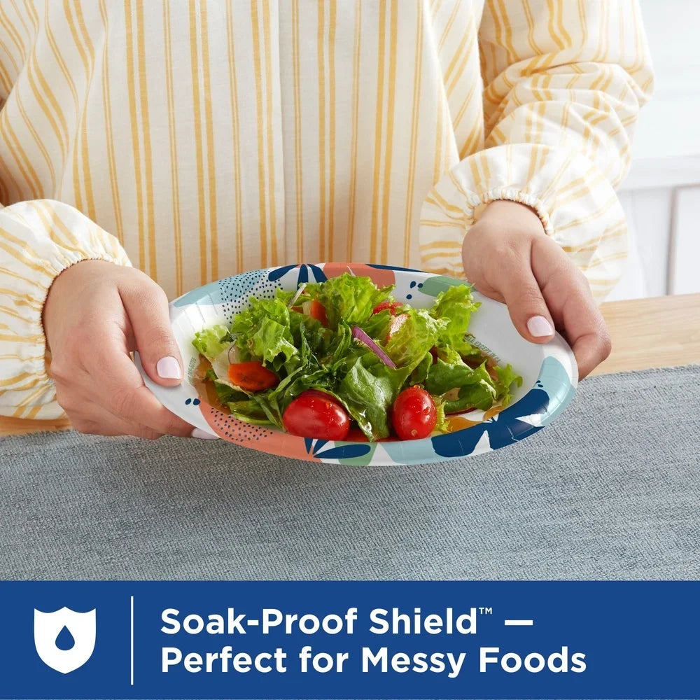 Disposable Paper Plates 8.5 Inch 200 Count Compostable Microwave Safe Durable Leak Resistant Party Picnic Everyday Use